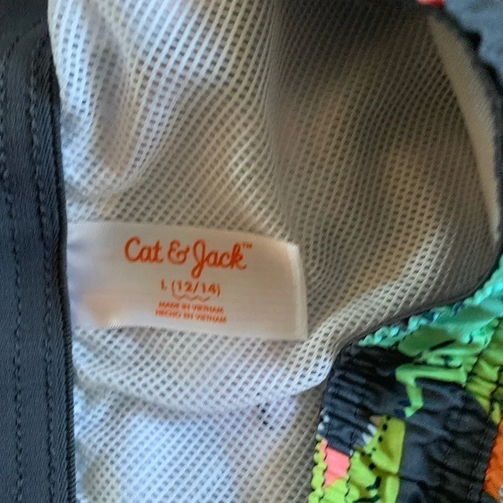 Cat & Jack Dinosaur Gray Swim Trunks with Drawstring Size L (12-14)